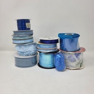 Bundle Of Blue Color Ribbon Trim Crafts Gift Giving Basket Making Party Supplies